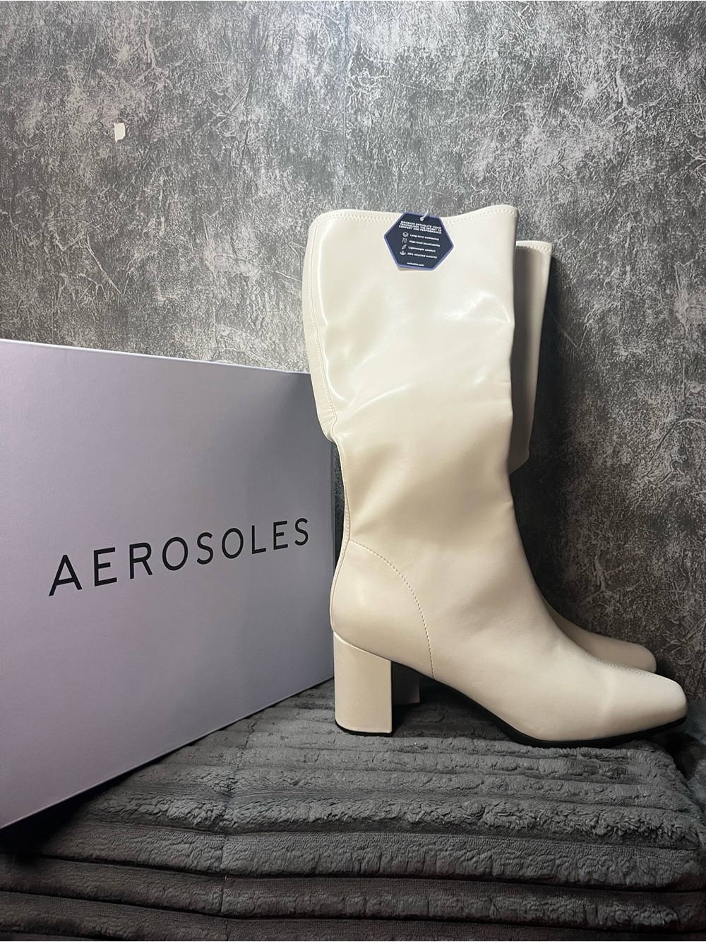Aerosoles Cream Bone Mid-Calf Block Heel Boots Sz 10